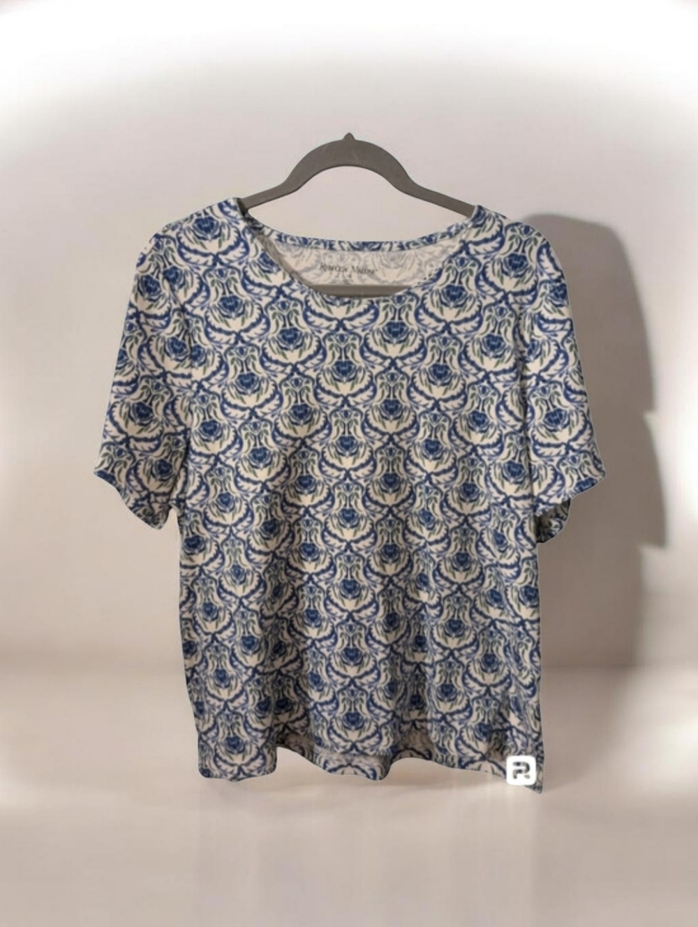 Rebecca Malone 1X Blue And Green Cotton Tee EUC